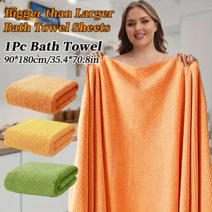 1pc Extra Large Towel Sheet Pineapple Grid Pattern Microfiber Absorbent Vibrant Orange Yellow Green & Blue Options Perfect for Autumn Decor, Halloween & Thanksgiving Gifts, Towels for Bathroom