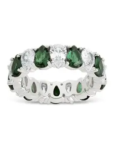 Sterling Silver Pear Cut Emerald CZ Celebration Band Ring