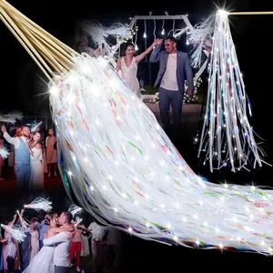 24 count Lighted Wedding Wands LED Tinsel Wands Light up Streamers Sparklers for Wedding Send Off and Exits Birthday Party Props Favors(White Tinsel)