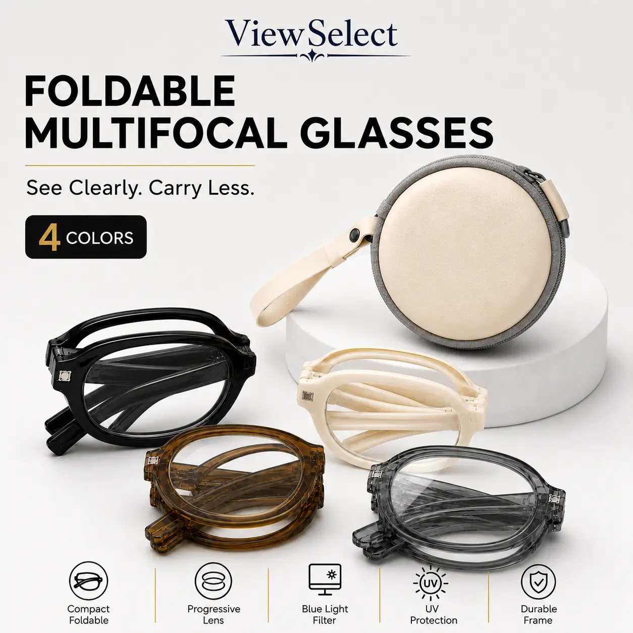 Foldable Progressive Multifocal Reading Glasses, Photochromic Blue Light Blocking Readers, Lightweight Compact Eyeglasses for Daily Reading & Travel