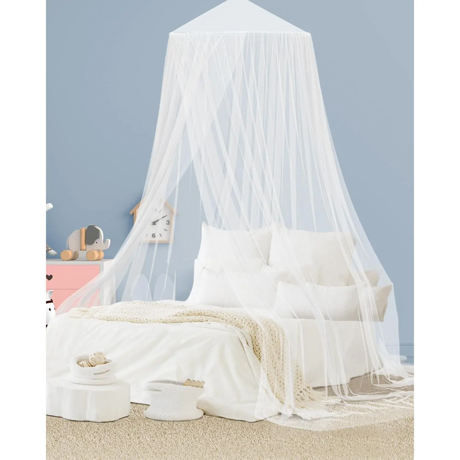 Bed Canopy for Girls, Elegant Canopy Bed Curtains from Ceiling, Princess Canopy for Girls Bed,  Bed Net Netting for Single to Adult Size Beds,  & Camping Use, White