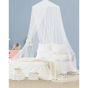 Bed Canopy for Girls, Elegant Canopy Bed Curtains from Ceiling, Princess Canopy for Girls Bed,  Bed Net Netting for Single to Adult Size Beds,  & Camping Use, White