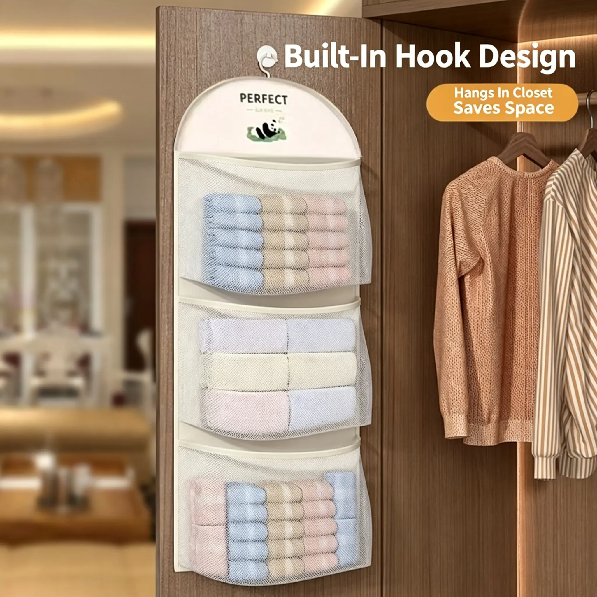 Hanging Underwear Organizer, Socks & Bra Storage Bag, Closet Hanging Storage Pockets, Dorm Room Essentials, Space-Saving Mesh Organizer for Wardrobe, Bedroom & Apartment, Home Organization