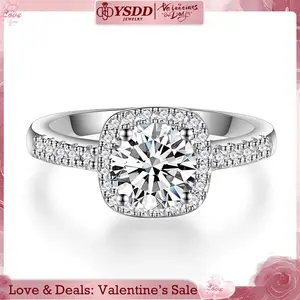 【#13 Classic】Solitaire Engagement Rings for Women Halo Ring Promise Rings for her 925 Sterling Silver for Women 0.5-2ct D Color VVS1 Clarity Synthetic Moissanite Size 4.75-9