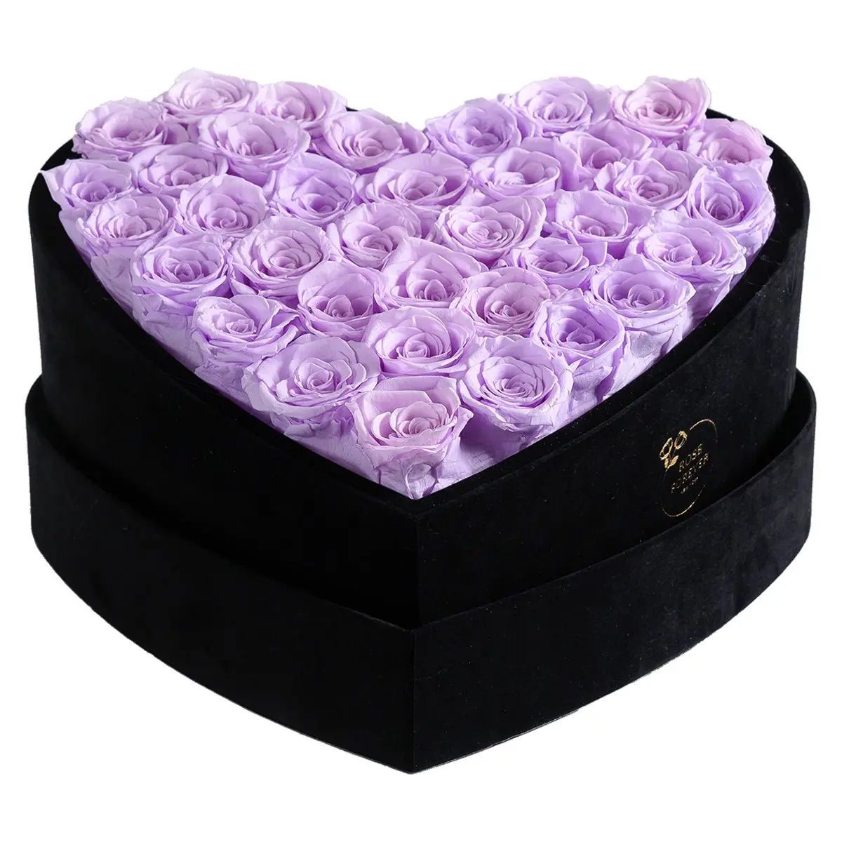 36 Lilac Roses in Velvet Heart Box - Heart Flowers Decorative Flower Bouquet Rose Forever Heart Shaped Roses Birthday Anniversary Girlfriend Gift Preserved Roses Valentine's Day Gift