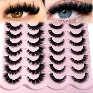 New Wispy 3D Mink Eyelashes Fluffy False Eyelashes 14 pairs of False Eyelashes Natural Short Natural Eyelashes Cat Eye Eyelashes intelligent thick eyelashes, suitable for daily makeup 10-22mm Lightweight Cosmetic