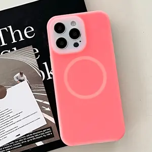 Fluorescent Jelly Liquid Silicone Phone Case For iPhone 16 15 13 12 11 14 Pro Max Plus For Magsafe Wireless Charging Full Cover