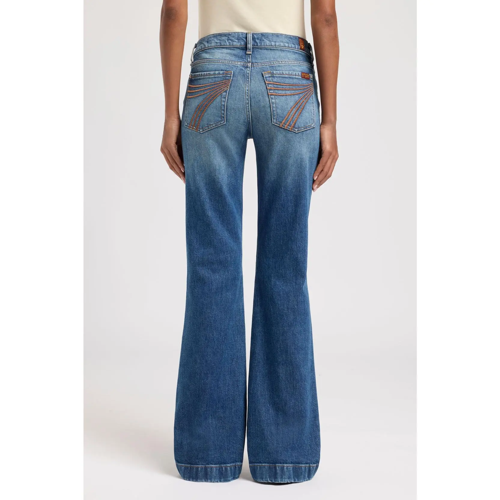 7 For All Mankind Lady's Dojo Trouser Dark Blue Jeans, Plain Casual Cotton Elastane Denim Bottom with 34.5-inch Inseam, Cotton Blend, All Seasons