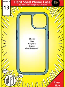 iiPhone 13 Hard Shell Case - Clear Blue, 3D Printed, excepting our Switchable Graphic Insert. Made in the USA