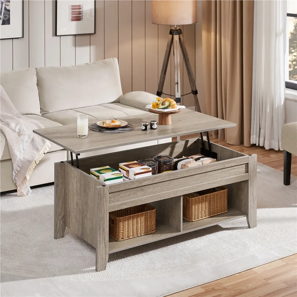 [Lift Top] Yaheetech Lift Top Coffee Table, Coffee Table with Hidden Storage Compartment & Lower Shelf, 41in Center Table for Living Room, Office