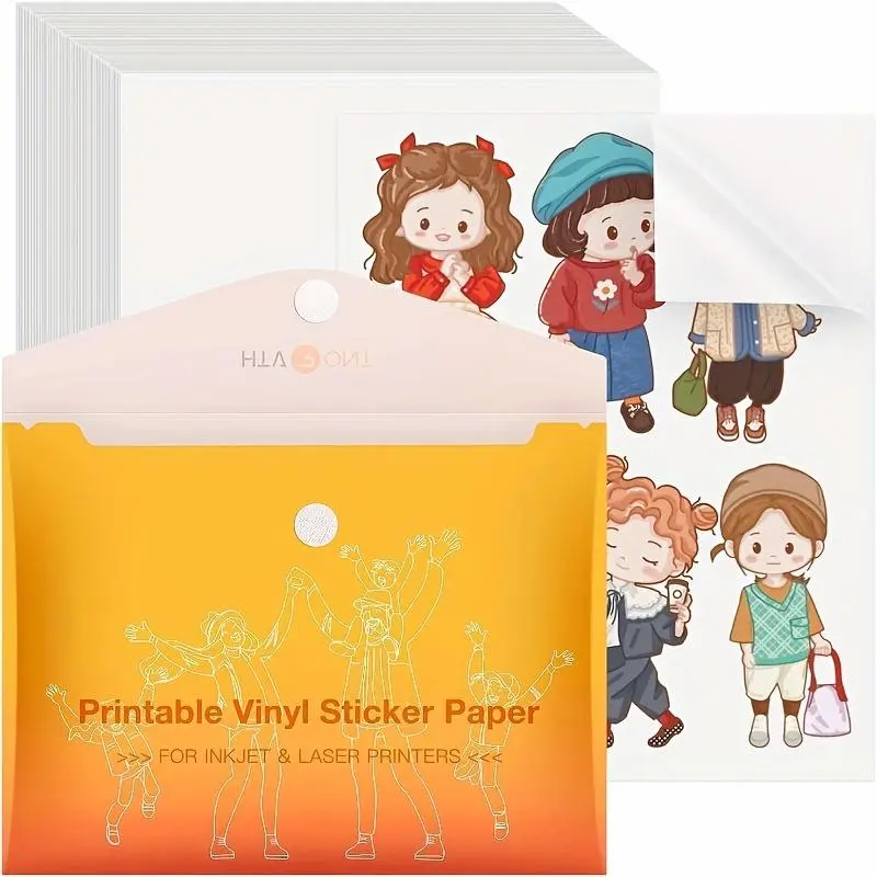 100 Sheets HTVRONT Printable Vinyl Sheet - Glossy/Matte Waterproof Printable Film, Fast-Drying, Jam-Free, Inkjet & Laser Printer Compatible, Anti-Curl Self-Sealing OPP Bag, Peel-and-Stick Backing for DIY Crafts, Decals, Laminating