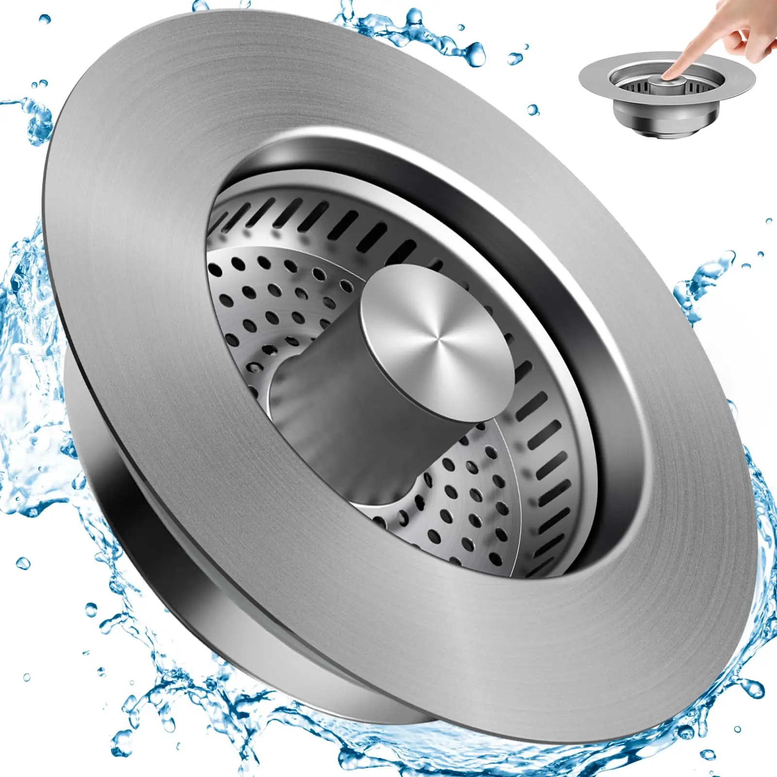 Eco-Friendly 3-in-1 Stainless Steel Drain Protector for Sink and Tub Use - ABS Basket with Hot Water Resistance, Deodorizing, Anti-Clog Hair Catcher, Easy Flow Control, Less Wait, Removable for 3-1/2 in US Standard Drains