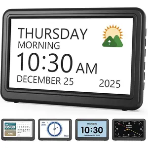 7" Large Display Digital Calendar Day Clock for Elderly, with Day and Date, 20 Custom Alarms, Medicine Reminders, Dimmable Dementia Alzheimers Clock for Seniors, Black (AC Powered)
