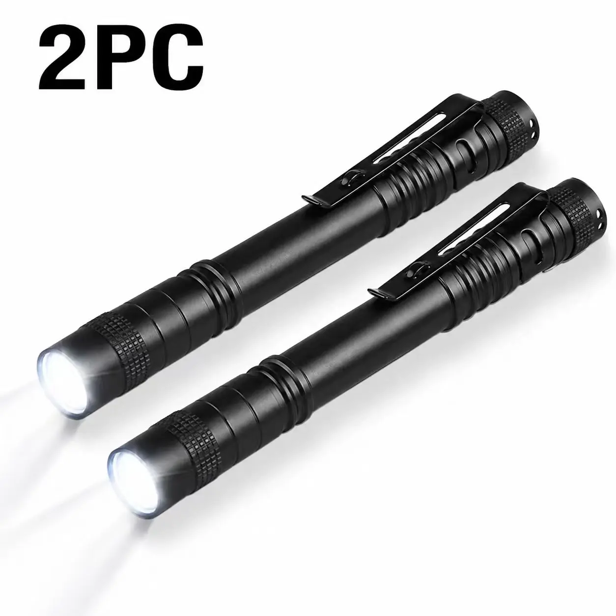 2 Pack Slim Pen Flashlights, 5.24 Inch Wear-resistant Aluminum Alloy Pocket LED Torches, Portable Clip-On Handheld Flashlights with Sturdy Pocket Clip for Easy Storage, EDC Pocket Flashlight for Equipment Inspection, Home Maintenance, Camping