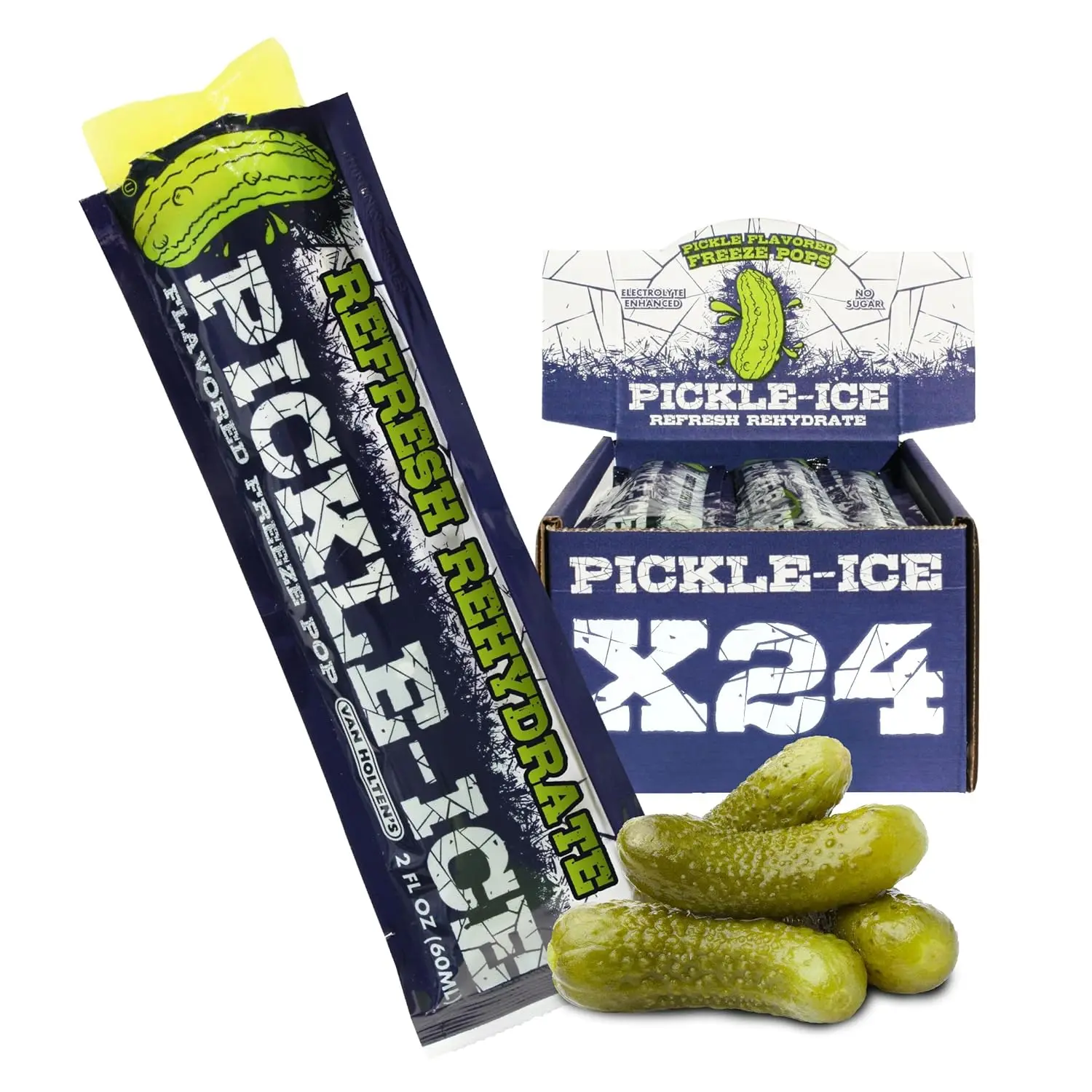 Van Holten's Pickle Popsicle - (Pack of 1) 24-Count Pickled Freeze Pops with Electrolytes, Low Carb, Homegrown Ingredients, Certified Kosher, Water