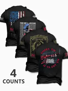 Men's American Flag & Letter Print Round Neck Tee, Regular Fit Casual Short Sleeve T-shirt for Summer, Men's Top for Daily Wear, Tropical, Casual Streetwear Top, Casual Stylish Tee