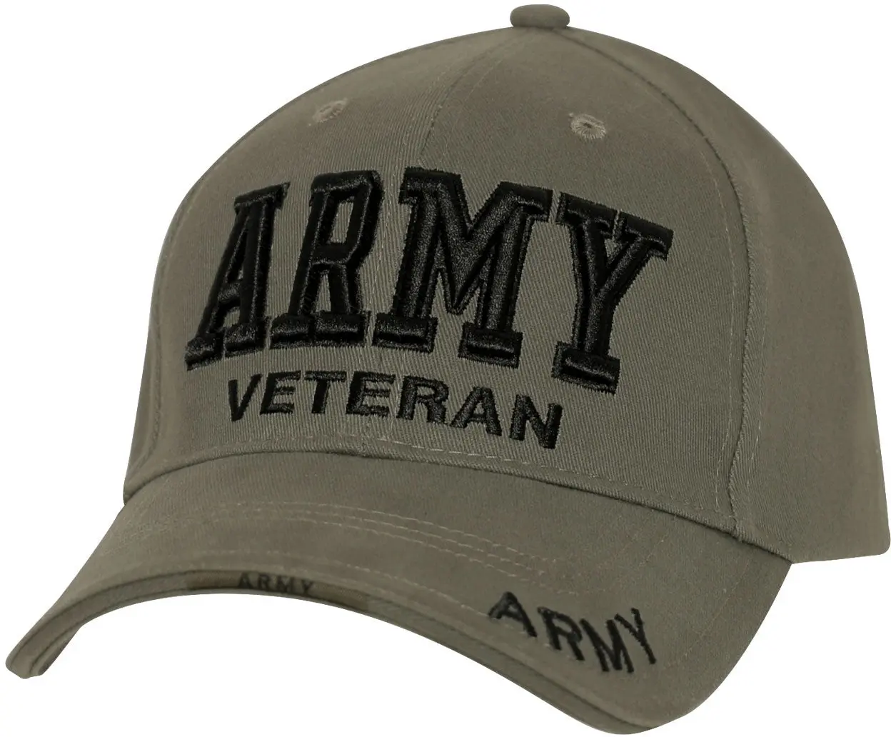 Olive Drab Brushed Cotton Twill Military Hat - Unisex Adjustable Stylish Veterans Cap with Hook-and-Loop Strap, Embroidered Text, Deluxe Low Profile, and Front Panel Embellishment