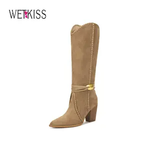 Wetkiss Cowboy Boots for Women Suede Knee High Cowgirl Boots, Braided Detailing, Metal Buckle, Pointed Toe, Chunky Heel, Fashion Retro Western Tall Boot #WeeklyDeals#TikTokShopDealsforYouDays#tiktokshopmemorialday#SummerWins