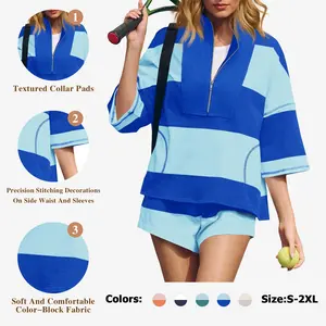 Fisoew Womens 2 Piece Outfits Summer Striped Sweatshirt Workout Shorts Sets Matching Lounge Set Tracksuits #Springtok #TikTokShopJumpstartSale
