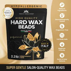 Hypoallergenic Hard Wax Beads for Home Waxing by Tress Wellness | Made for Sensitive Skin | Fragrance-Free | Made in Italy | Hair Removal Wax Beads
