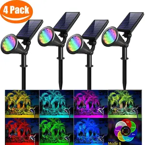 [4 PACK ] Solar Spot Lights Outdoor, 18 LEDs, 8 Modes Solar Flood Lights Outdoor, Color Changing IP44 Waterproof Solar Spotlight Wall Lights For Garden Pool Area Pond, Landscape Solar Lights For Yard