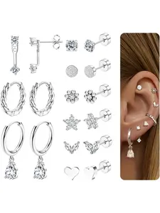9 Pairs Flat Back Stud Earrings Jewelry for Women Stainless Steel Helix Cartilage Stacks Hoop Stud Earring Sets for Multiple Piercing 18K Gold Plated Flat Back Earrings