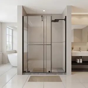 Spaco Shower Door Single Sliding,Shower Door 30-60" W x 72" H,1/4 inch Thick Clear Tempered Glass Shower Door with Zinc Roller Rail System,Stainless Steel Handle,for Bathroom,Black