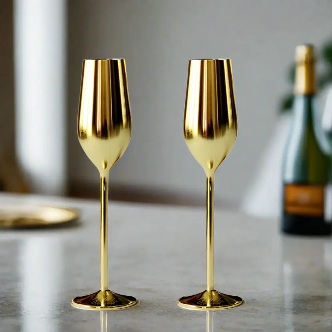 Unbreakable Stainless Steel Champagne Flutes (Gold) Set of 2 Drinkware Indoor