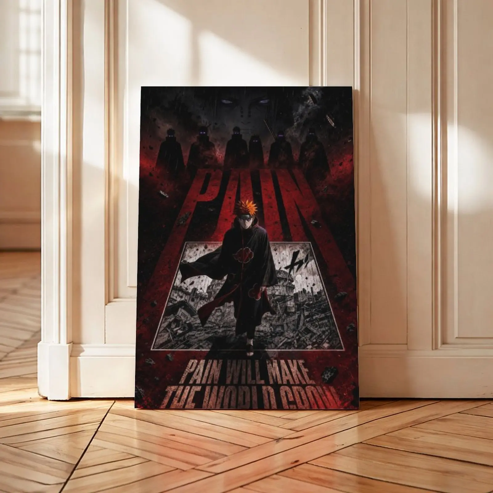 Naruto Pain Anime Poster, Shinra Tensei Akatsuki Leader Canvas Wall Art, Konoha Destruction Manga Scene Print, Japanese Anime Decor for Bedroom, Dorm, Gaming Room, Office, Gift for Anime Fans