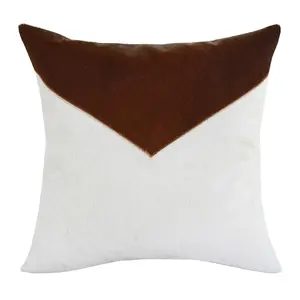 HomeRoots 534304 20 x 20 in. Geometric Faux Leather Zippered Pillow, Brown & Ivory