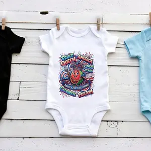 Unisex Infant Romper Bodysuit, 100% Cotton Patriotic Watermelon Flag Print Outfit with Snap Crotch for 4th of July, Character-Themed Boys' Jumpsuits, Child-Size Boys' Jumpsuits