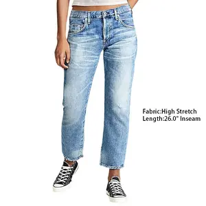Flamingals Wash Raw Hem High Rise Straight Leg Crop Jeans Womenswear Denim Casual