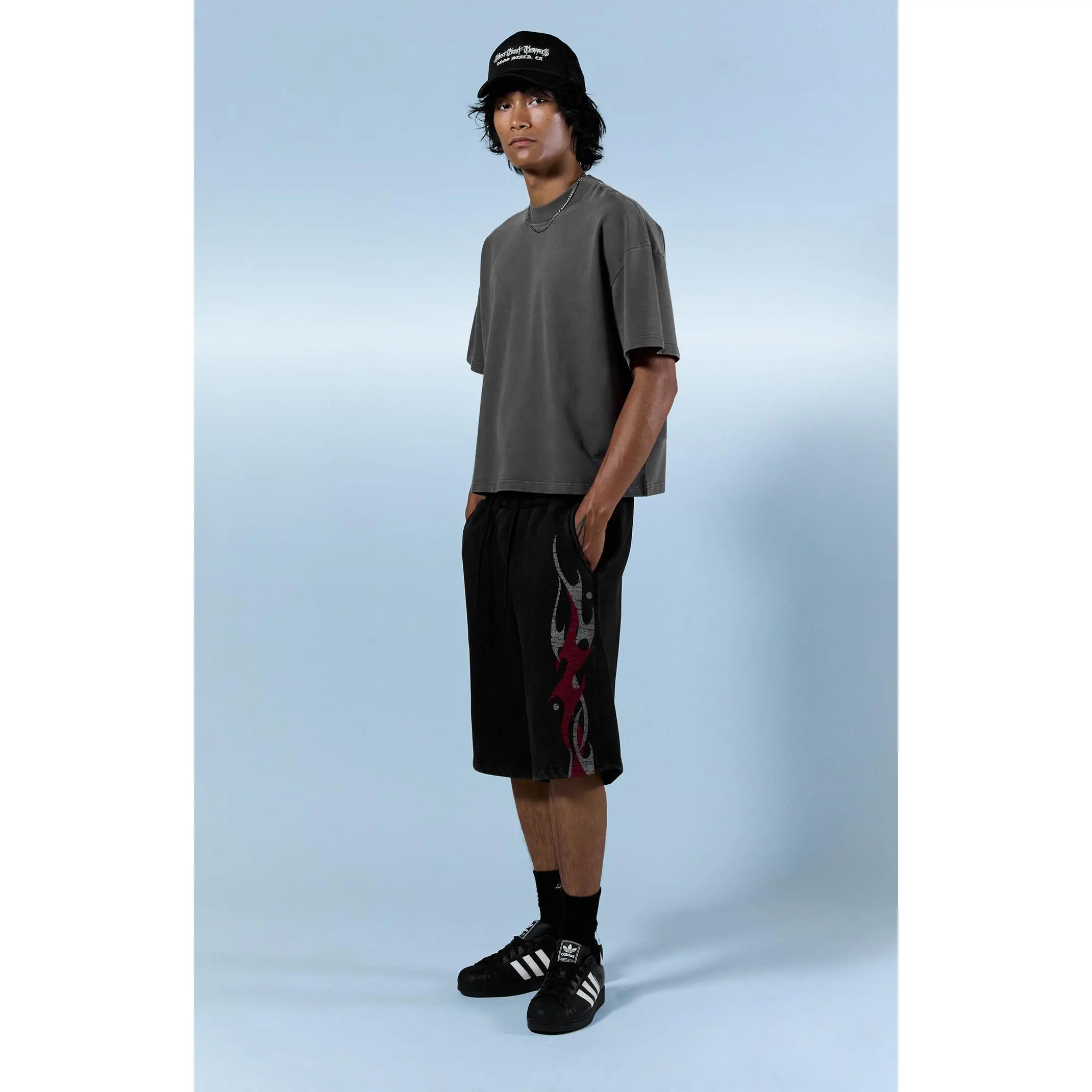 Pacsun Men's Washed Black Fleece Graphic Baggy Sweat Shorts