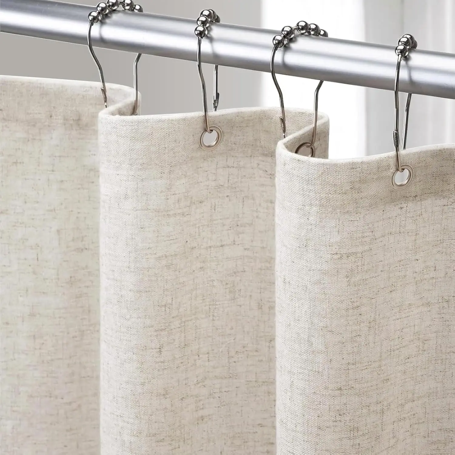 Linen Shower Curtain Fabric Boho Farmhouse Shower Curtains for Bathroom Cream Cotton Natural Cloth Liner Set 72" W x 72" L