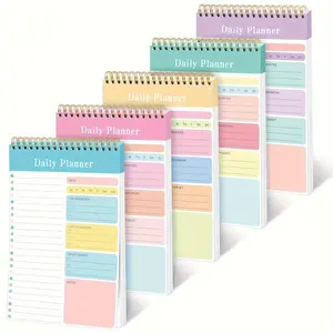 A5 Daily Planner Spiral Notebook, Spiral Bound Planner, Productivity Planner, 5 Counts Colorful To Do List Notebook, Schedule Notebook, Notes Section Notebook for Home School Office, Office Stationery Supplies