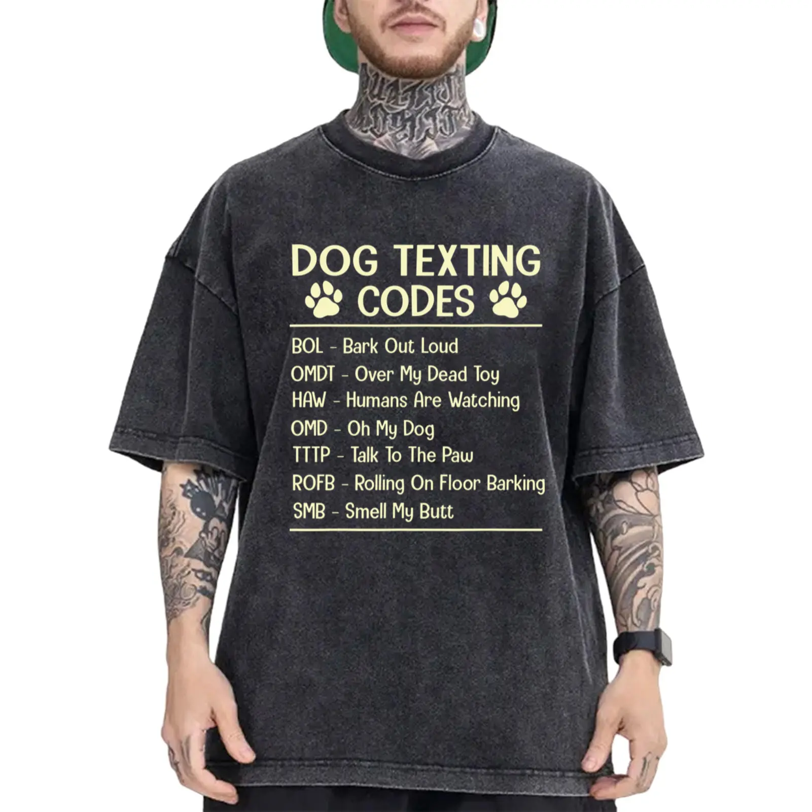 Plus Size Funny Dog Texting Codes Tee with Paw Prints & Bark Phrases – Relaxed Fit, Machine Washable Casual Shirt Perfect for Dog Lovers and Everyday Wear