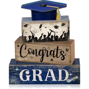 4 Pcs Graduation Centerpieces for Tables 2026 Congrats Grad Table Decorations Graduation Tiered Tray Decorations Class of 2026 Senior Wooden Block Sign Congratulate Gifts for Home Shelf