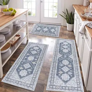 Boho Kitchen Rug Sets 3 Piece With Runner Non Slip Kitchen Rugs And Mats Washable Kitchen Mats For Floor Thick Kitchen Floor Mat Carpet Runner Rugs For Hallway Laundry Holiday Decor{Size_name20X32+20X48+20X59, Color_nameTaupeBrown}
