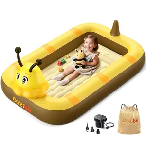 CoziBB Inflatable Toddler Travel Bed, Portable Travel Bed with Flocked Mattress, Built-in Pillow & Carry Bag, 4 Side Safety Bumpers for Toddlers