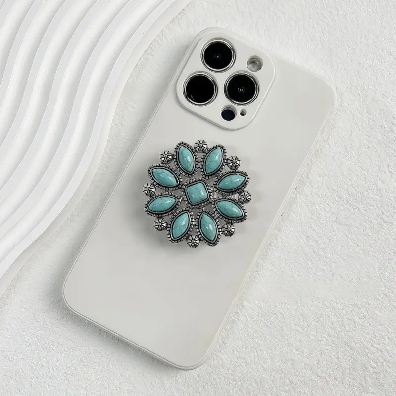 Retro ethnic style turquoise airbag phone holder - Adjustable phone holder - adhesive extendable stand - everyday desktop support stand - Multifunctional phone stand, Cell phone holders, Mobile Phone Holder