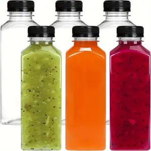 16Oz 6/12Pcs Clear Plastic Juice Bottles With Caps, Leak-Proof Lids, Fridge-Friendly, Great For Smoothies, Ginger Juice, Milk & More - Reusable Drink Containers, Beverage Storage | Clear Design | Durable Plastic Organiser Canister Tin