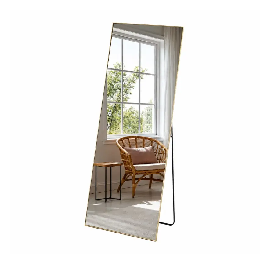 Wall Full Length Mirror Golden/21x56", Standing Mirror Full Body with Aluminium Frame, Cloakroom Modern Simple Home Decor, Can Be Hanging, Leaning or Wall