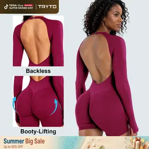 [STRONG COMPRESSED] TRYTO Impact Long Sleeve One Piece Unitard Fitness Gym Bralette Soft Workout Activewear