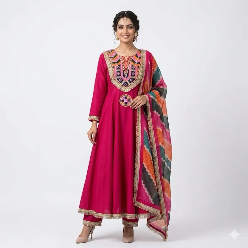 Women's Pink Salwar Kameez Suit, Indian Cultural Clothes with Vibrant Embroidery, New Casual Wear with Colorful Dupatta, Colorful Duppata, Dress, Cultural Look