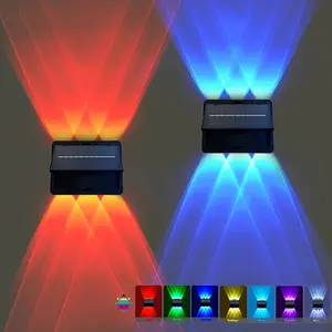 2 Pcs Solar Dual-Sided Wall Lights — 6-LED Solar Courtyard Fixtures | 3000K Warm White / RGB Options | Exterior Wall, Hallway, & Outdoor Pathway Lighting | Commercial-Grade | 1800mAh Battery | IP54 Waterproof