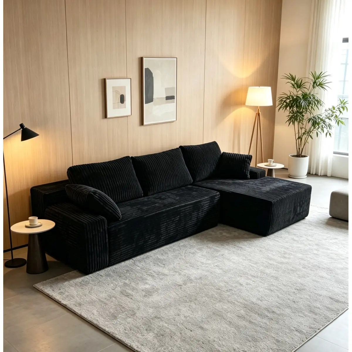 Aobtkel®96" Compressed L-Shape Sofa Black Right Corner Facing sofa