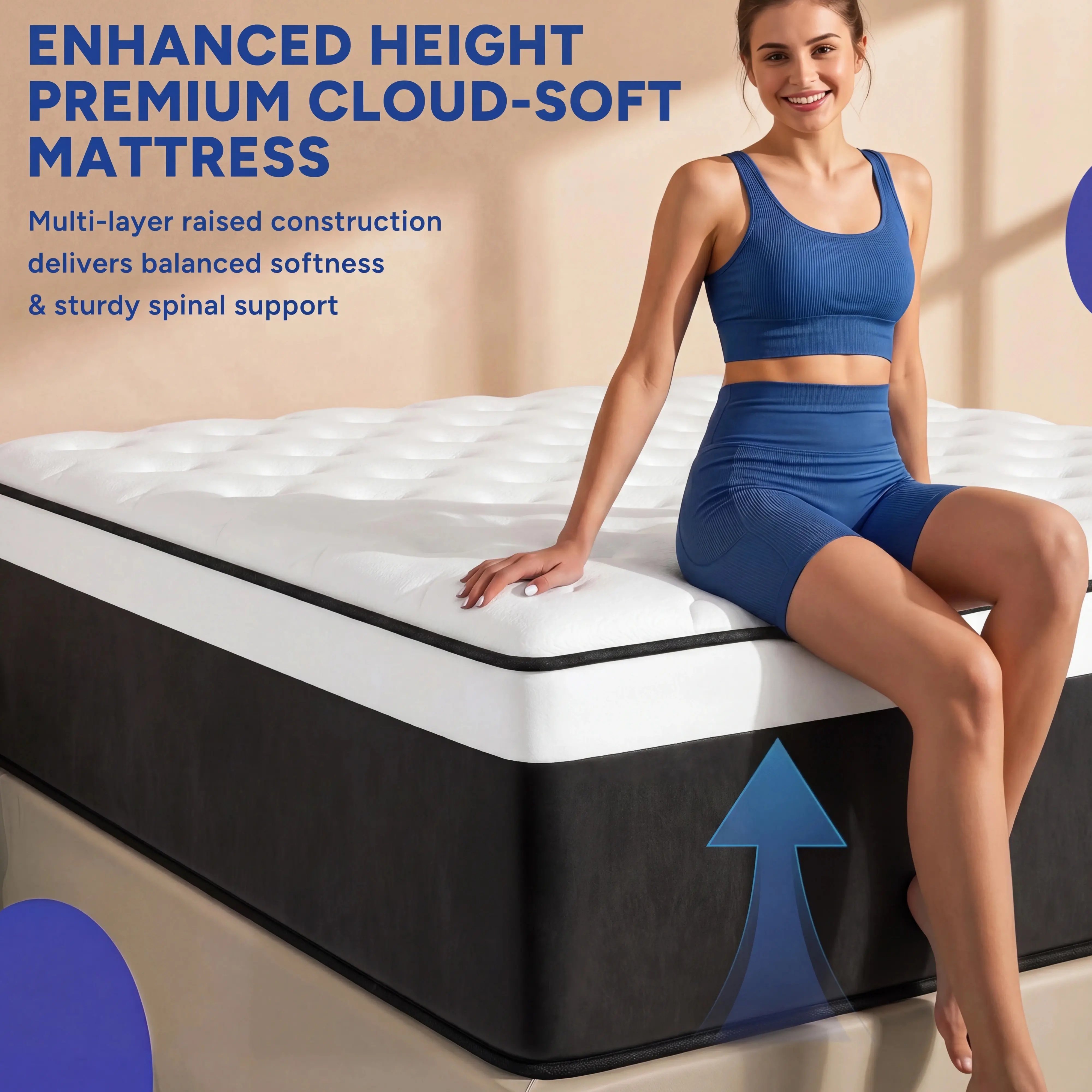 memory foam mattress,Queen size mattress,14 Inch Queen Mattress King, Twin, Full Mattress, Equipped with Individually Wrapped Pocket Springs in a . Medium Firmness, Lumbar Support,Edge Reinforcement, Ergonomic Design,