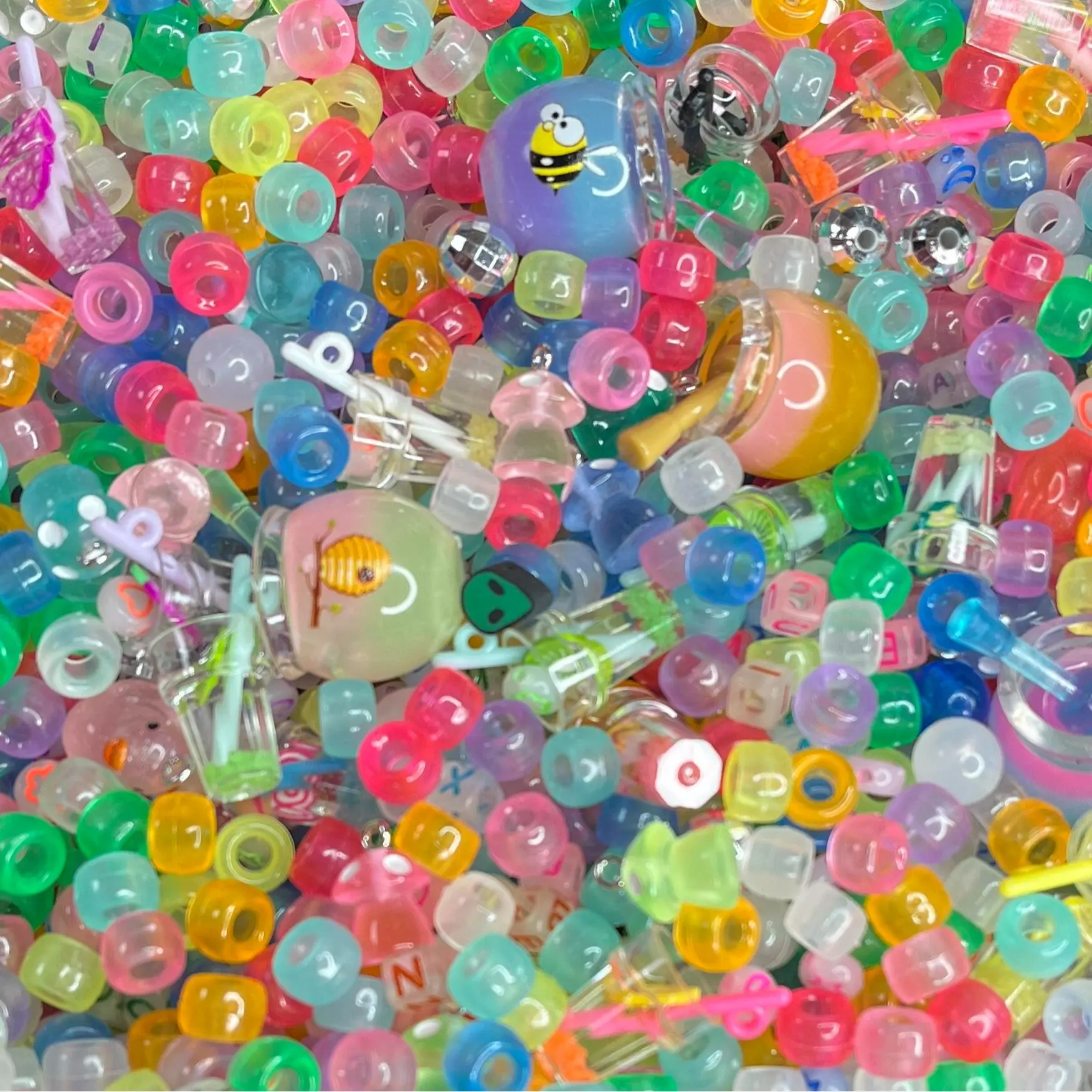 Small 1oz bag of Beads & Charms! Choose from our top mixes! glass beads, pony beads, large charms, metal charms, glow charms, clay beads, bracelet, jewelry, necklace- bead soup luminous bead