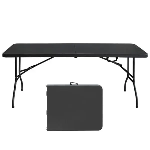 Garvee 6-ft Portable Foldable Plastic Table with Steel Legs, Carrying Handle, Easy Setup - Outdoor Patio Furniture, Picnic Dining Table, Camping Outdoor Furniture Set