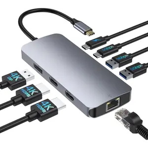 USB C Docking Station 3 Monitors,  USB C Docking Station with 2 HDMI, 4K DisplayPort, 1Gbps Ethernet, 100W PD , 3 USB A/C 3.0, Multiport Adapter for ///Surface